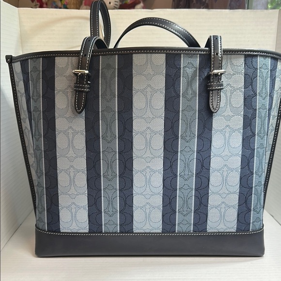 Coach Large Blue Striped Millie Tote Bag - Picture 3 of 9